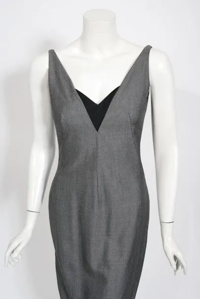 1997 Alexander McQueen Sharkskin Wool Hourglass Gray Dress w/ Jacket