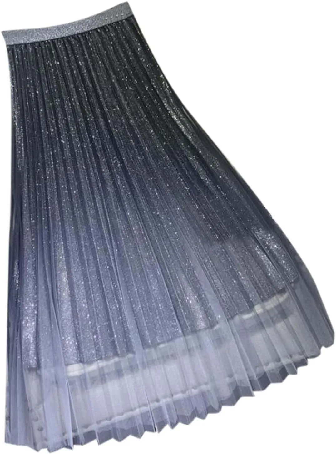 Autumn and Winter Gradient Starry Sky Shiny Silk Pink Mesh Hem Skirt A Line Pleated Midi Skirt Women Anime Skirt