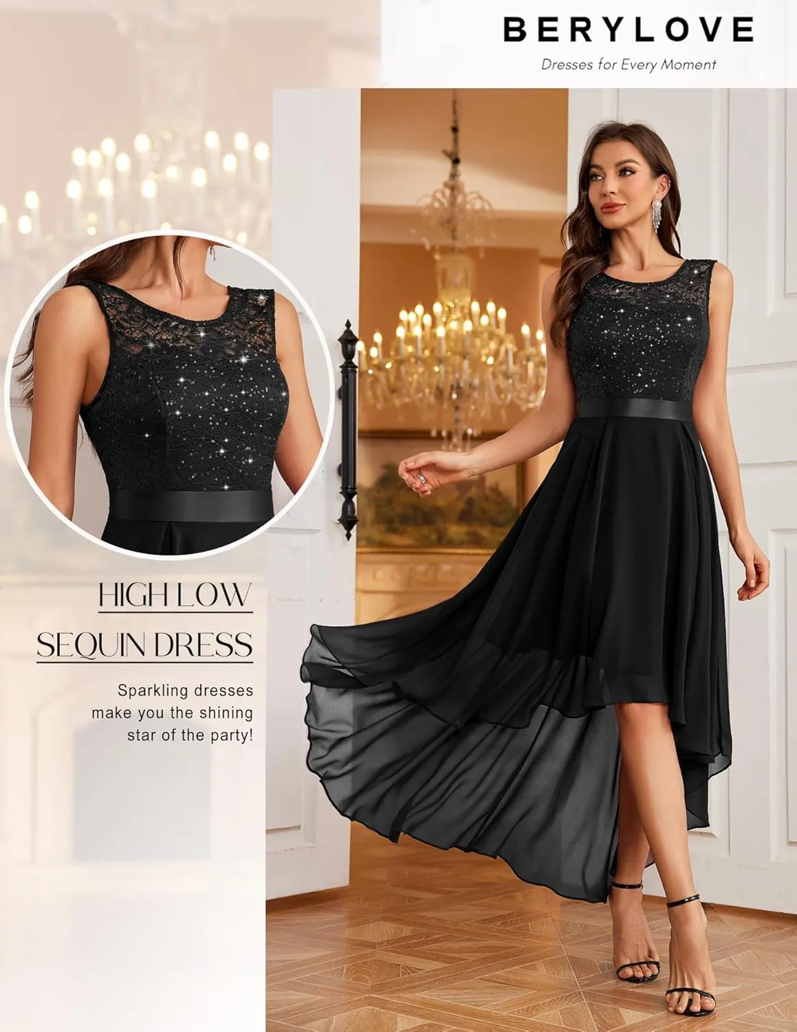 BeryLove Cocktail Prom Dresses 2025 Formal Wedding Guest Dresses Sleeveless Lace High Low Homecoming Dress