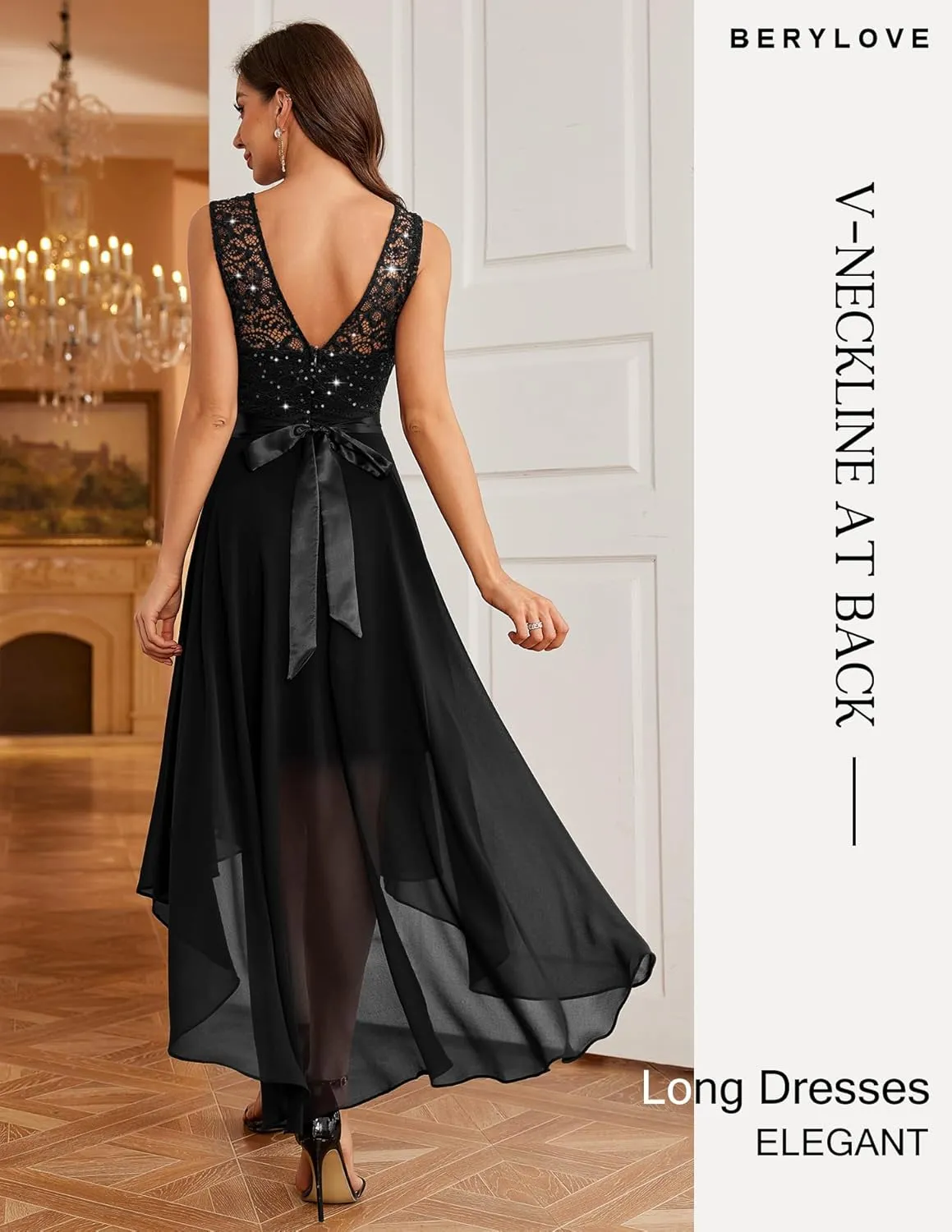 BeryLove Cocktail Prom Dresses 2025 Formal Wedding Guest Dresses Sleeveless Lace High Low Homecoming Dress