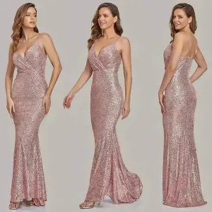 Body Fitted Wedding Bridesmaid Party Sequined Champagne lovely Long Dress