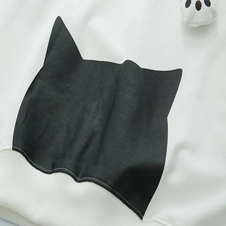 Cat Ear Paw Drawstring Letter Hoodie