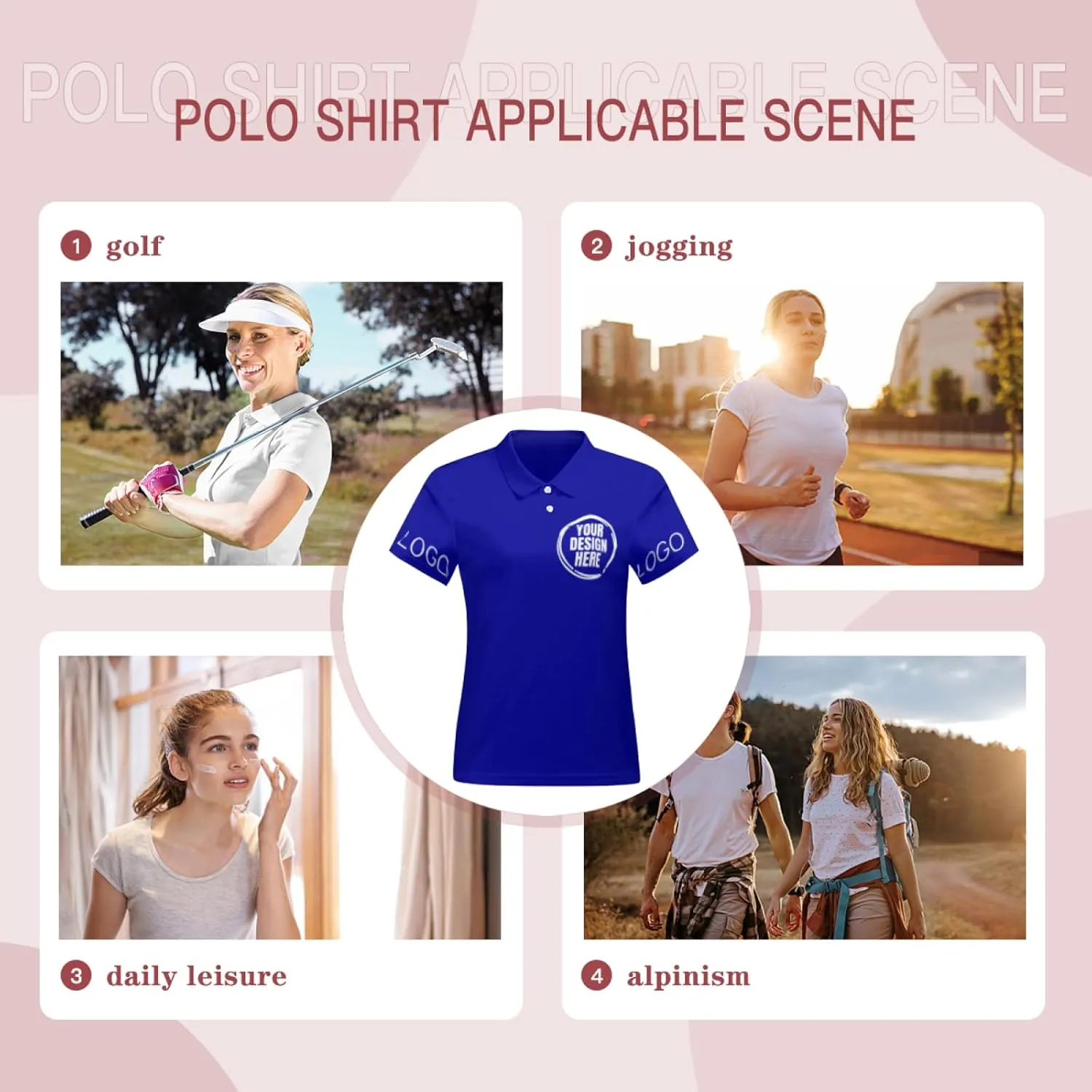 Custom Polo Shirts for Women Customize Your Text Custom Company Logo Personalized Short Sleeve for Sports Workwear