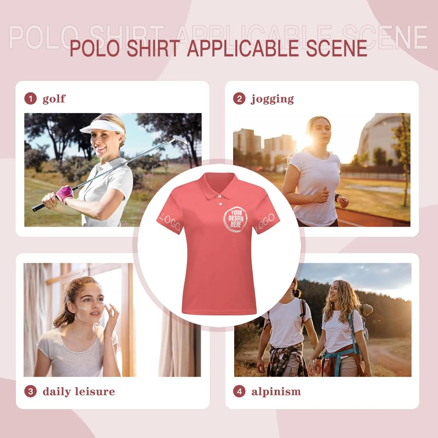 Custom Polo Shirts for Women Customize Your Text Custom Company Logo Personalized Short Sleeve for Sports