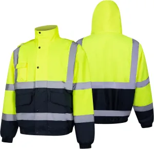 HI VIS Safety Hoodie Jacket for Men, Class 3 Reflective Hoodie with Pockets