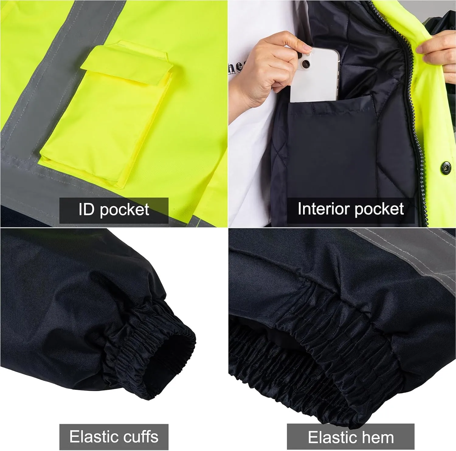 HI VIS Safety Hoodie Jacket for Men, Class 3 Reflective Hoodie with Pockets