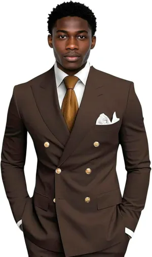 Mens Suit for Wedding 2 Piece Slim Fit Double Breasted Suits Men Tuxedo for Men V Neck Formal Business Suits for Party