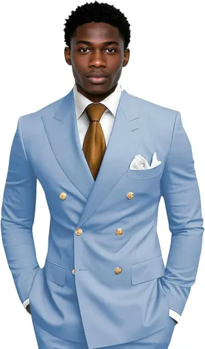 Mens Suit for Wedding 2 Piece Slim Fit Double Breasted Suits Men Tuxedo for Men V Neck Formal Business Suits for Party