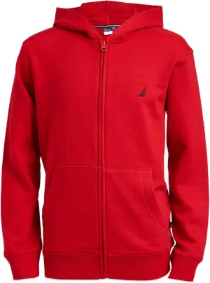 Nautica Boys' Zip Up Hoodie Sweatshirt, Signature Logo Design, Kangaroo Pockets, Made with Lightweight Fleece