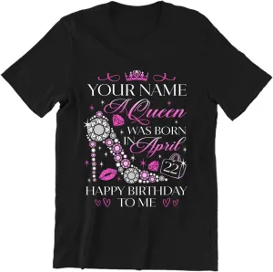 Personalized Birthday Queen Shirt Custom Your Name Age and Month A Queen was Born Happy Birthday Shirts for Women Girl