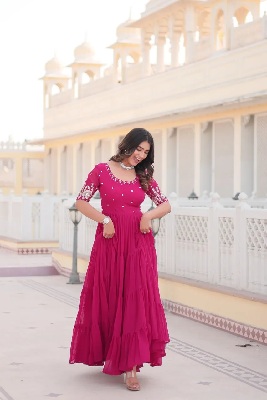 Pink Luxe Zari & Sequin Embroidered Gown