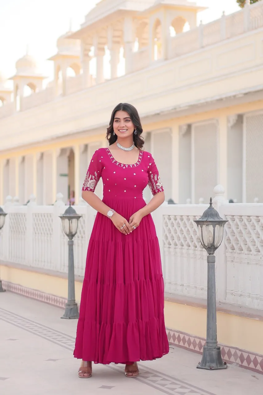 Pink Luxe Zari & Sequin Embroidered Gown