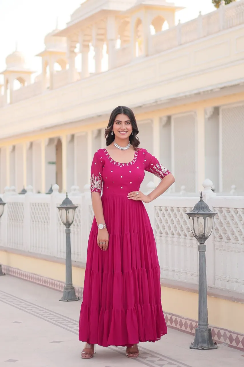 Pink Luxe Zari & Sequin Embroidered Gown
