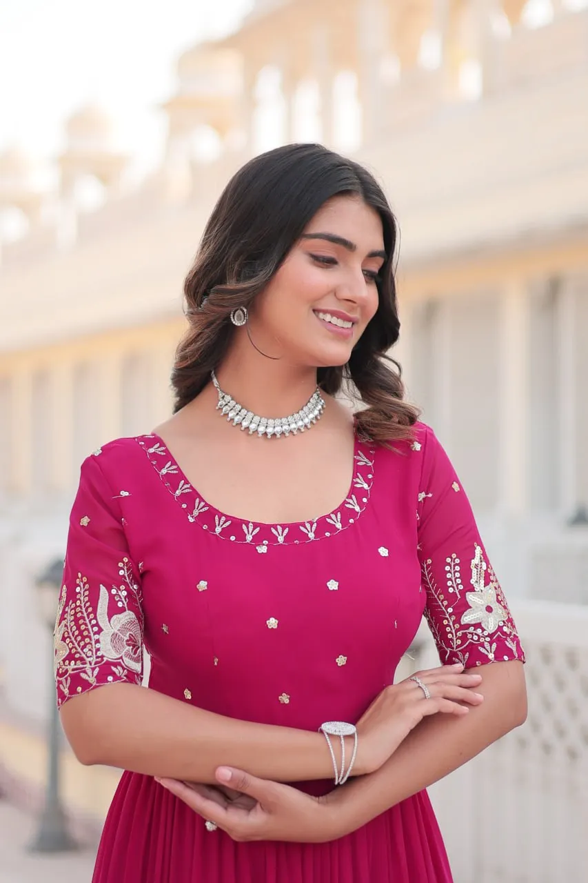 Pink Luxe Zari & Sequin Embroidered Gown