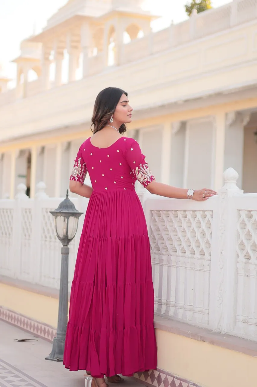 Pink Luxe Zari & Sequin Embroidered Gown