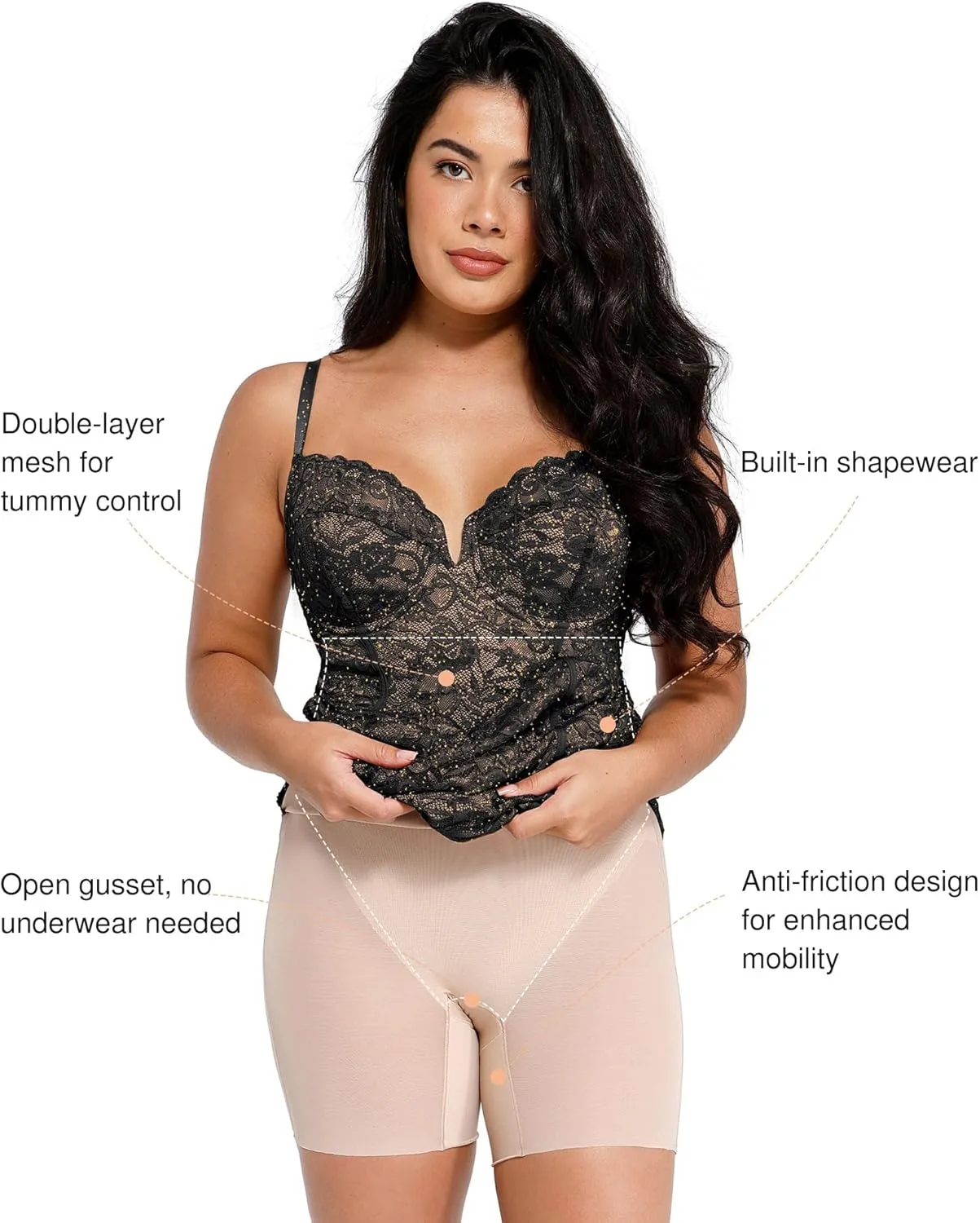 Popilush Lace Cocktail Dresses for Women - Formal Party Corset Shapewear Dress Deep V Neck Midi Dress with Side Slit