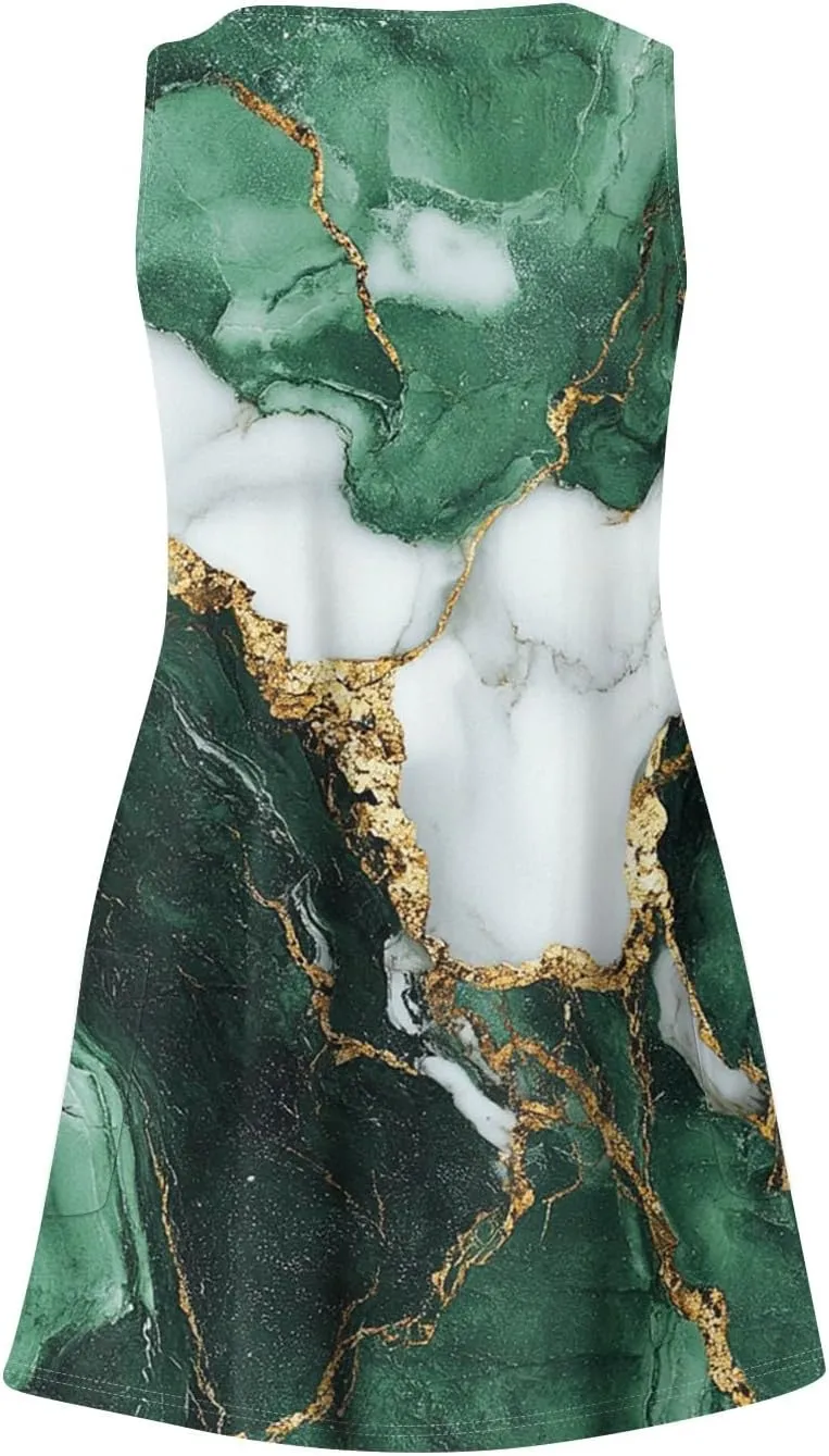 Summer Dresses for Women Sleeveless V Neck Swimsuit Coverup 2025 Casual Dress with Pocket Printed Vacation Sundress
