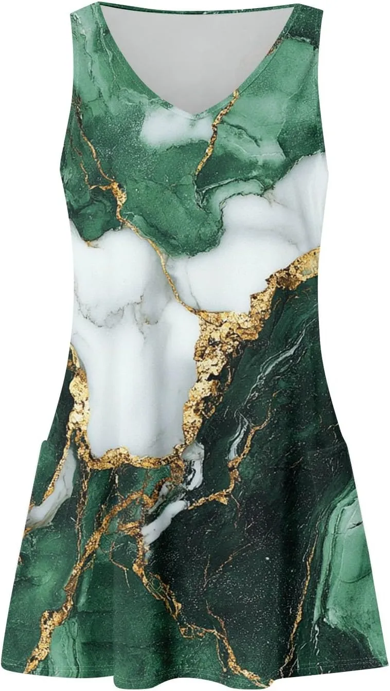 Summer Dresses for Women Sleeveless V Neck Swimsuit Coverup 2025 Casual Dress with Pocket Printed Vacation Sundress