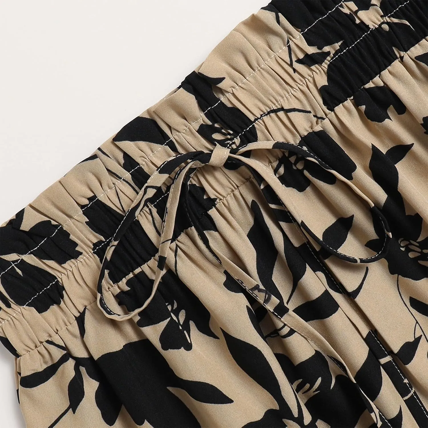 Summer Midi Skirts for Women Fashion Floral Print Elastic High Waist Ruffle Hem Skirt Casual Flowy Color Block Skirt