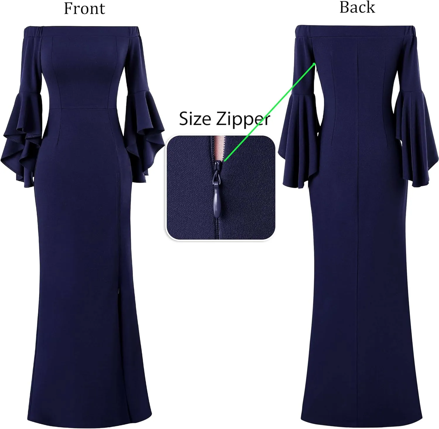 VFSHOW Womens Off Shoulder Bell Sleeve Formal Evening Wedding Party Maxi Dress