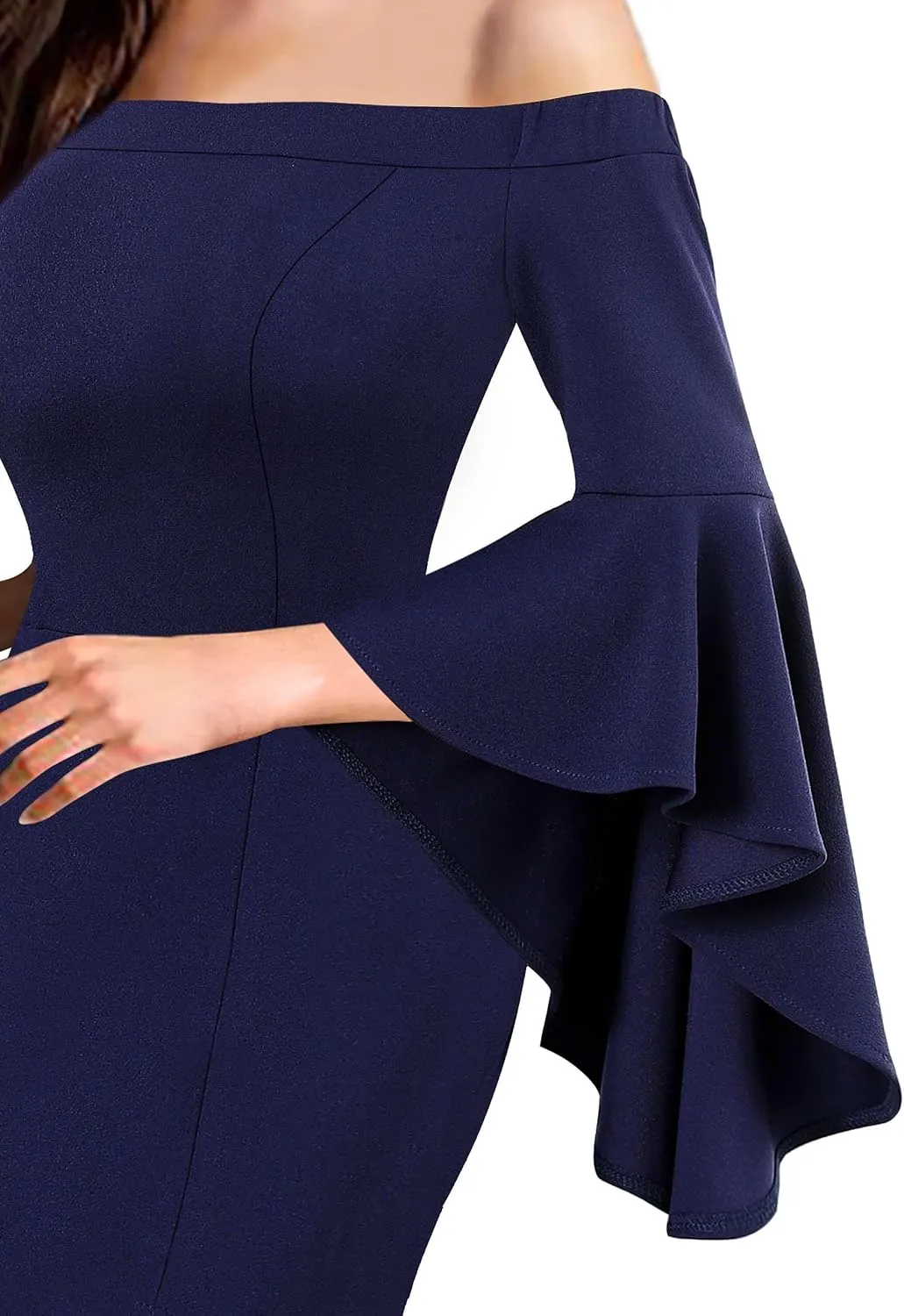 VFSHOW Womens Off Shoulder Bell Sleeve Formal Evening Wedding Party Maxi Dress
