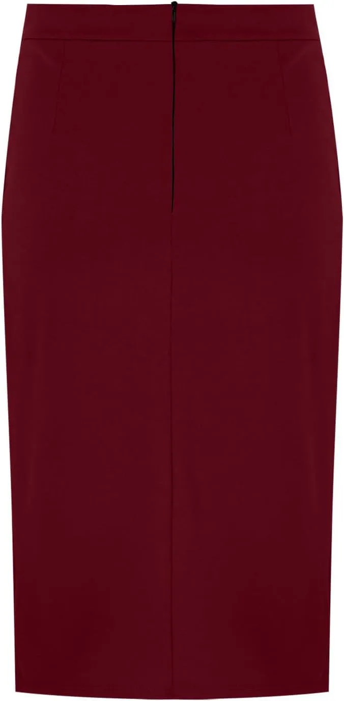 Women Business Casual Pencil Skirts Stretchy High Waist Bodycon Midi Skirt Solid Office Work Skirt with Back Slit