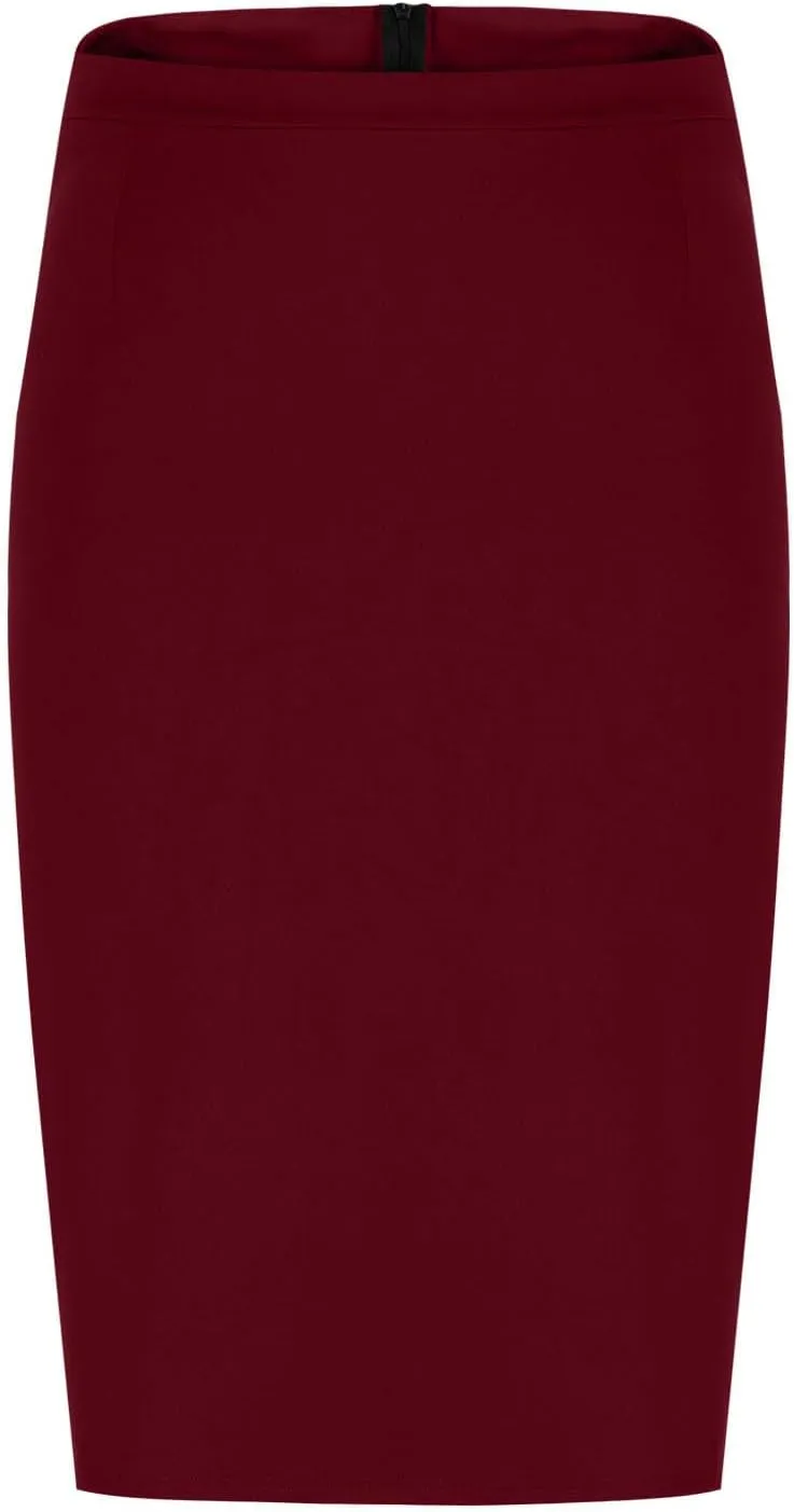 Women Business Casual Pencil Skirts Stretchy High Waist Bodycon Midi Skirt Solid Office Work Skirt with Back Slit