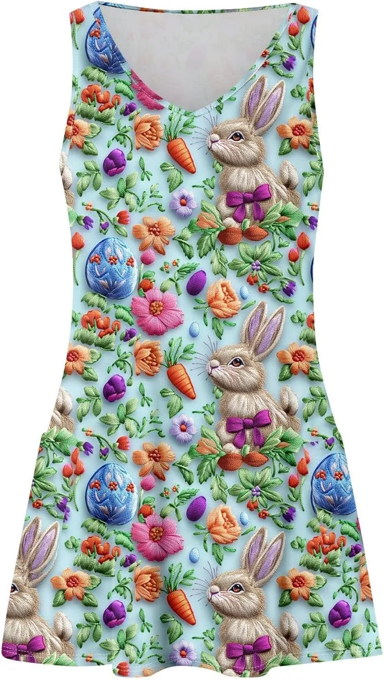 Women Summer Dresses V Neck Beach Swimsuit Coverup Sleeveless Vacation Dress with Pocket 2025 Casual Sundress