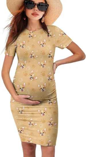 Women's Maternity Pregnancy Dress Casual Ruched Maternity Dress Stretch Slim Fit Lounge Pregnancy Dress