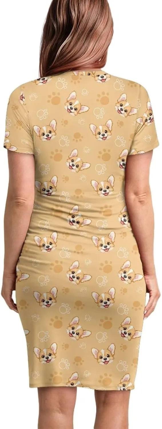 Women's Maternity Pregnancy Dress Casual Ruched Maternity Dress Stretch Slim Fit Lounge Pregnancy Dress