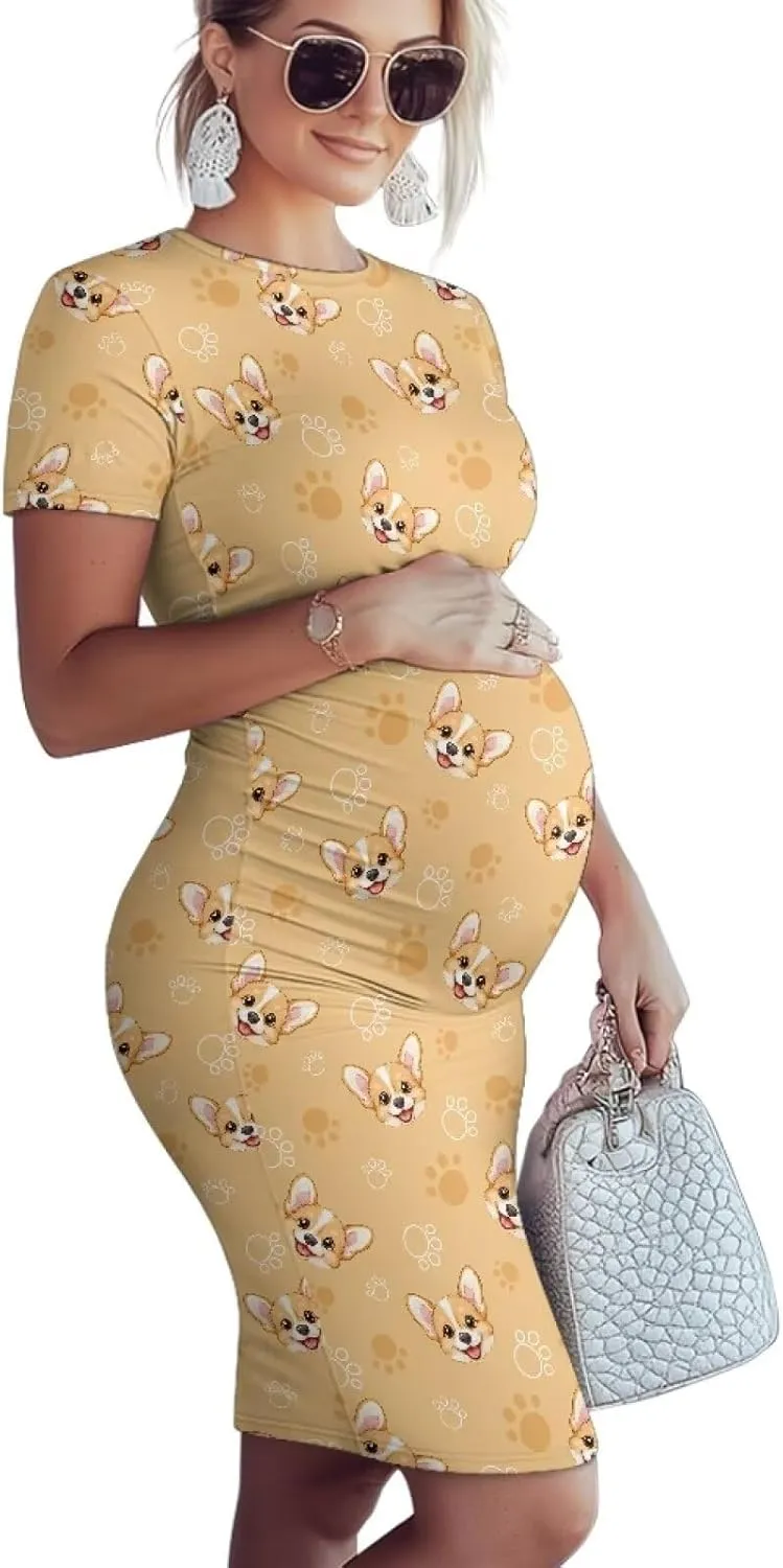 Women's Maternity Pregnancy Dress Casual Ruched Maternity Dress Stretch Slim Fit Lounge Pregnancy Dress