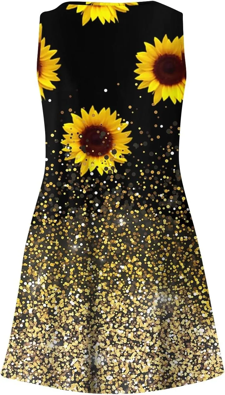 Womens Summer Dresses 2025 Vacation Swimsuit Coverup Printed Casual Sundress V Neck Sleeveless Dress with Pocket